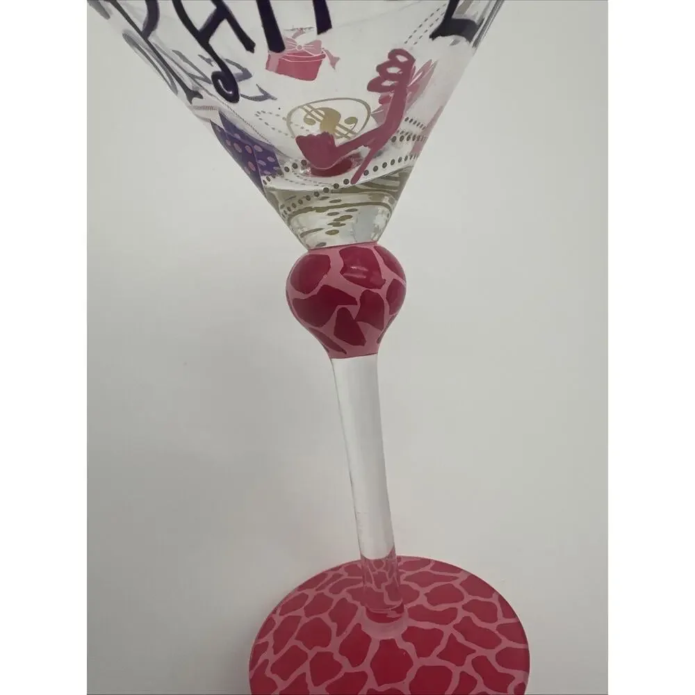 Martini Glass Shopaholic Art Deco Hand Painted Cheetah Print